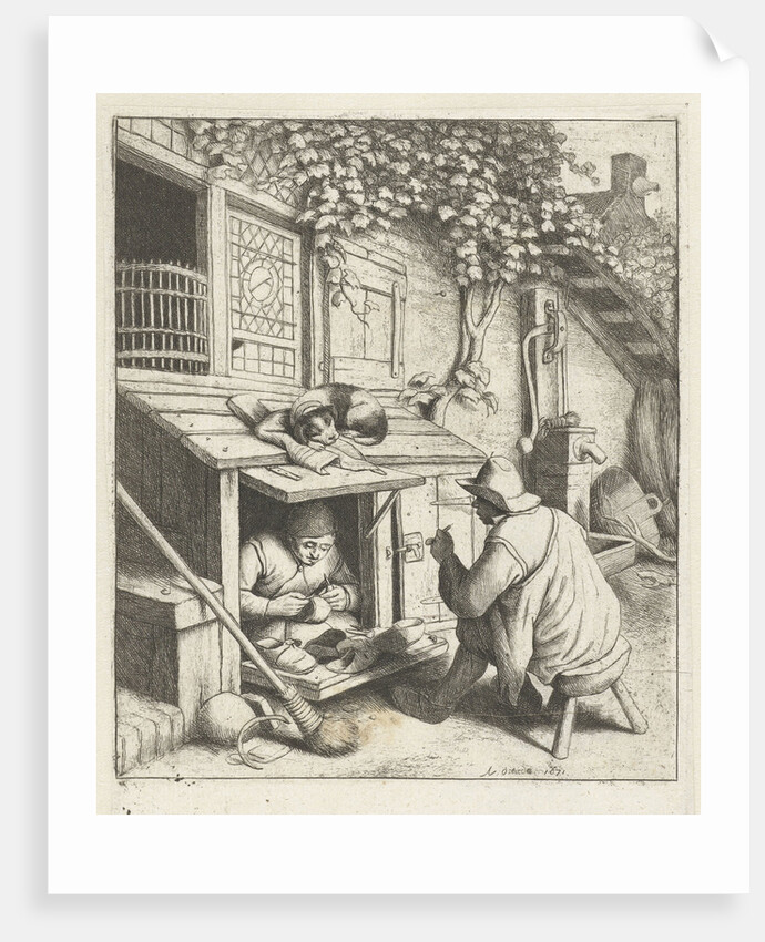 Shoemaker in store for his house and a customer by Adriaen van Ostade