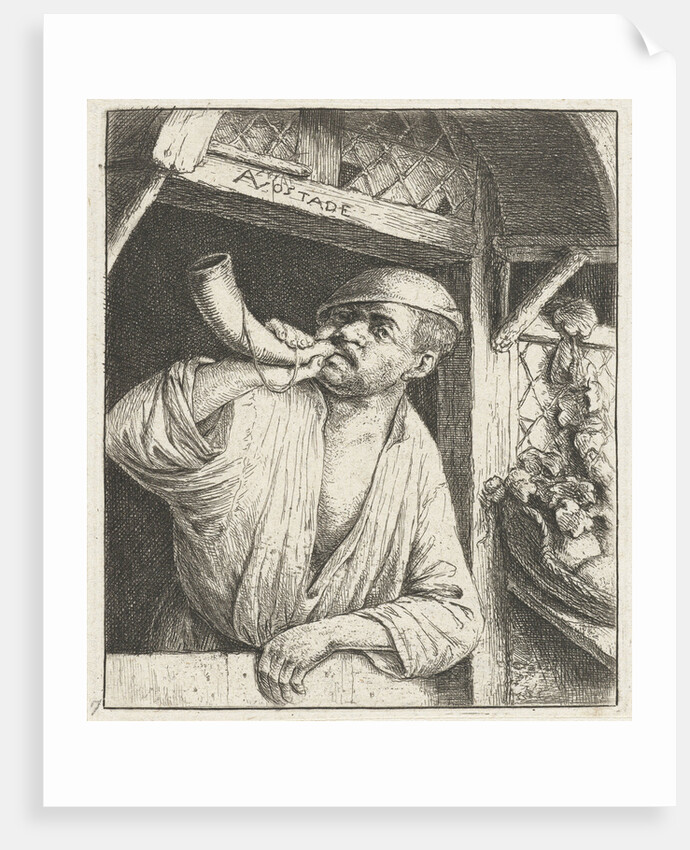 Bakker blows a horn by Adriaen van Ostade