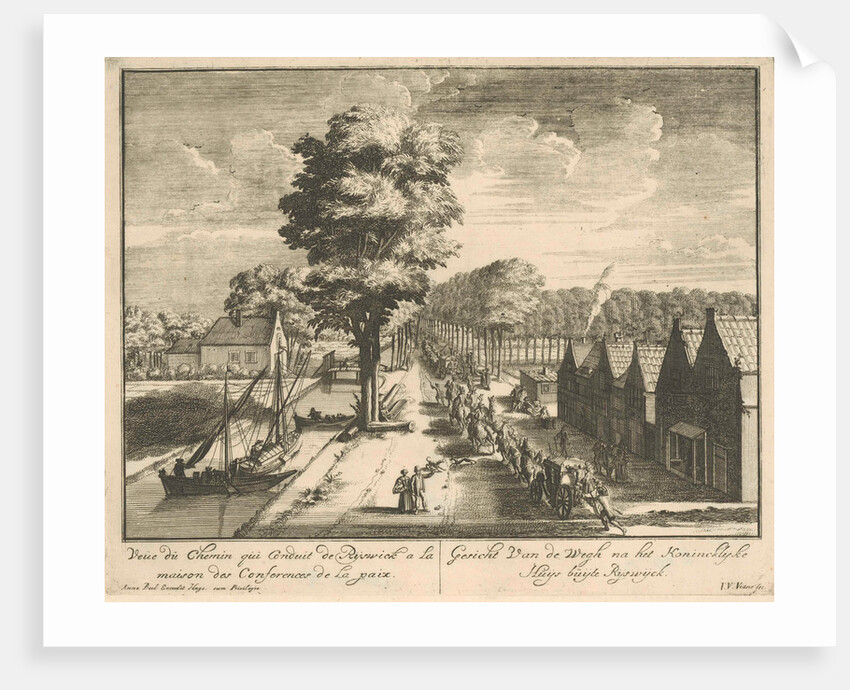 A procession of horsemen and carriages on the road to the Huis ter Nieuwburg Rijswijk by Jan van Vianen
