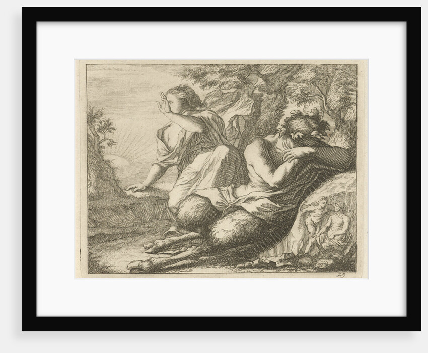 Sater and female figure cover the eyes from sunlight by Anonymous