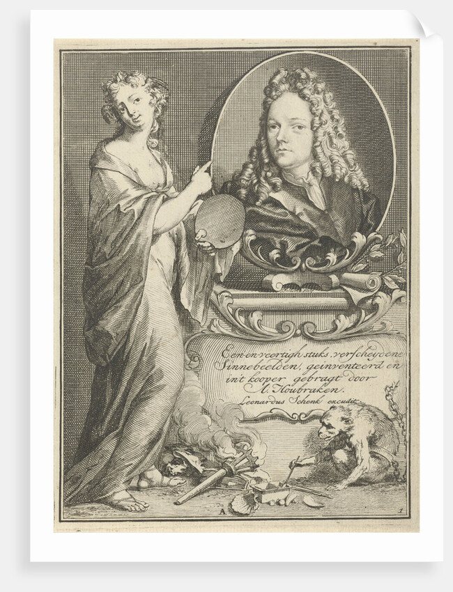 Female Figure with palette pointing to portrait of Arnold Houbraken by Leonard Schenk