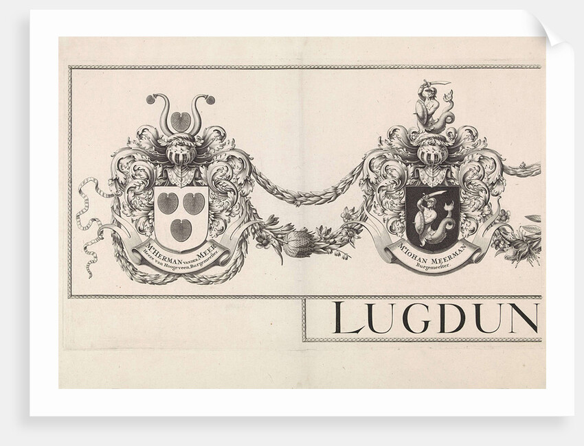 Coat of arms Leiden with the weapons of the mayors, upper part of the Grote Hagen by left leaf