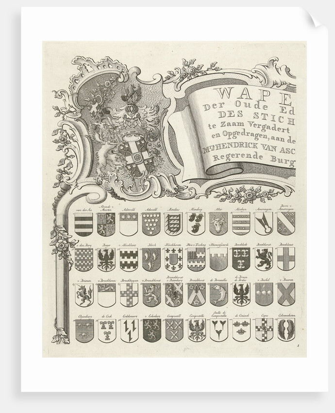 Coat of arms map of ancient families of Utrecht, The Netherlands, sheet top left by Johannes van Hiltrop