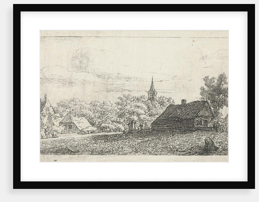Village scene with church tower between trees by Johannes Franciscus Christ