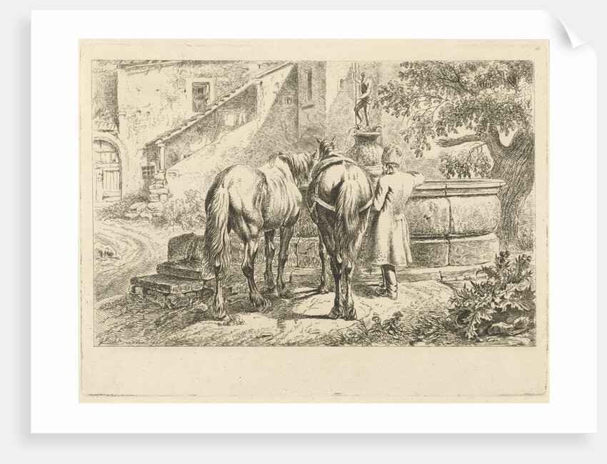 Drinking horses at a fountain by Johannes Mock