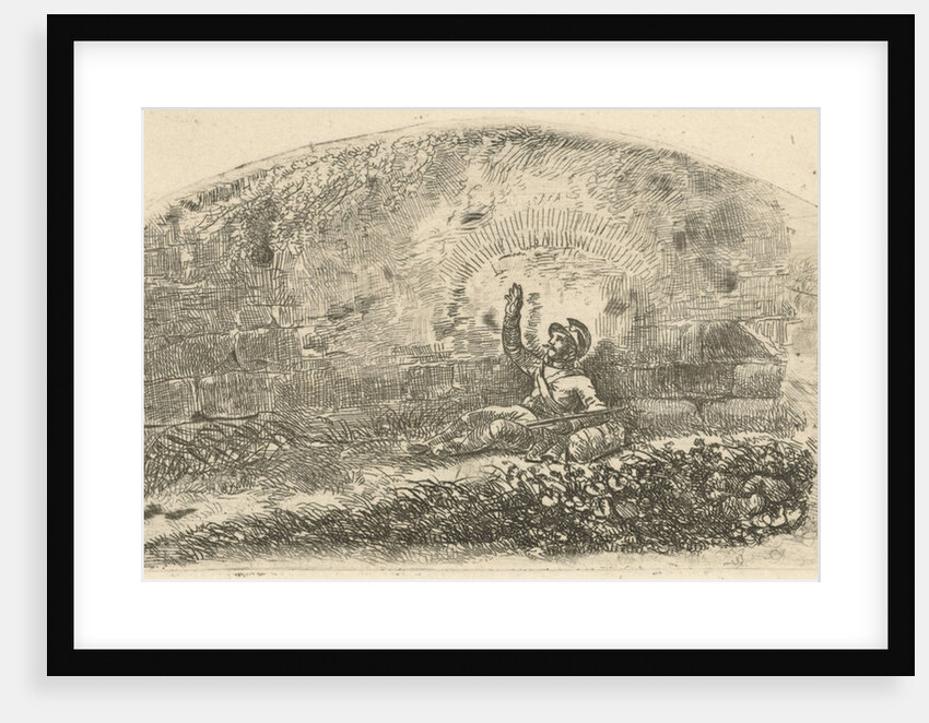 Against a wall seated soldier by Johannes Mock