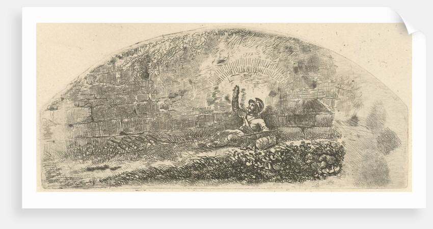 Against a wall seated soldier by Johannes Mock