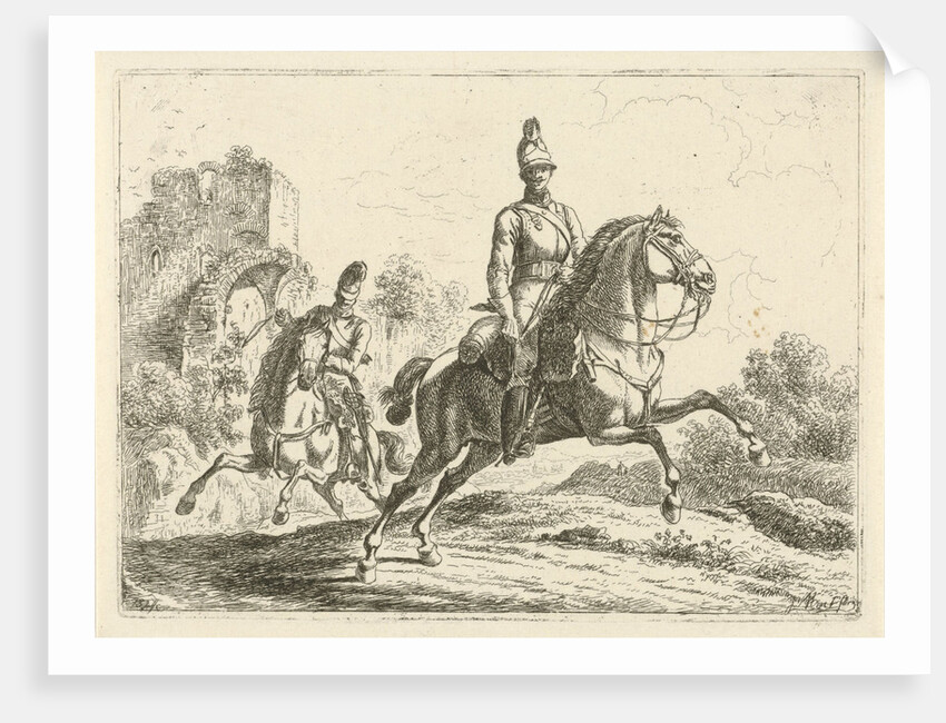 Two soldiers on horseback by Johannes Mock