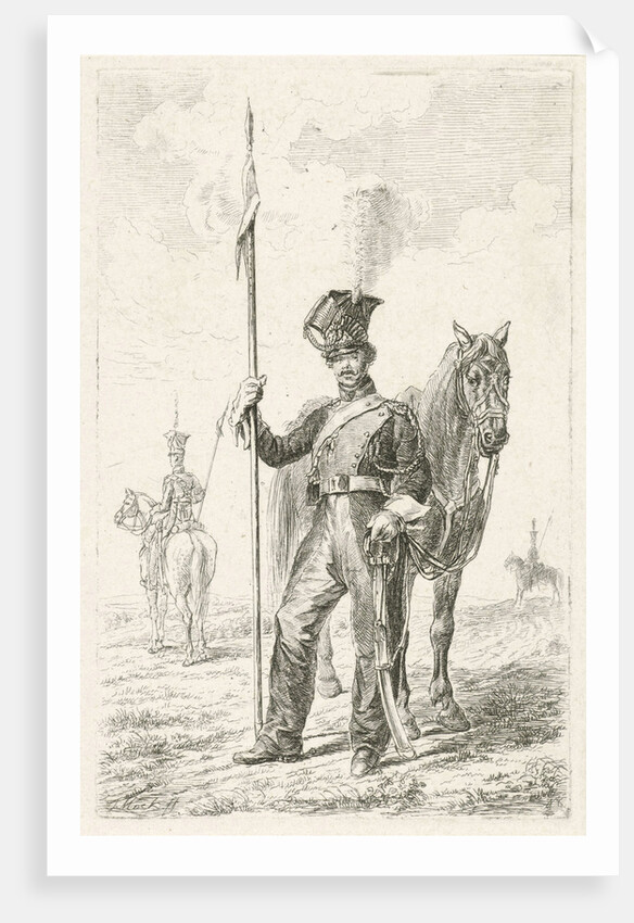 Soldier with a spear beside his horse by Johannes Mock