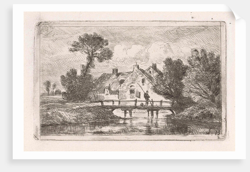 Angler on a bridge at a farm by Jan Gerard Smits