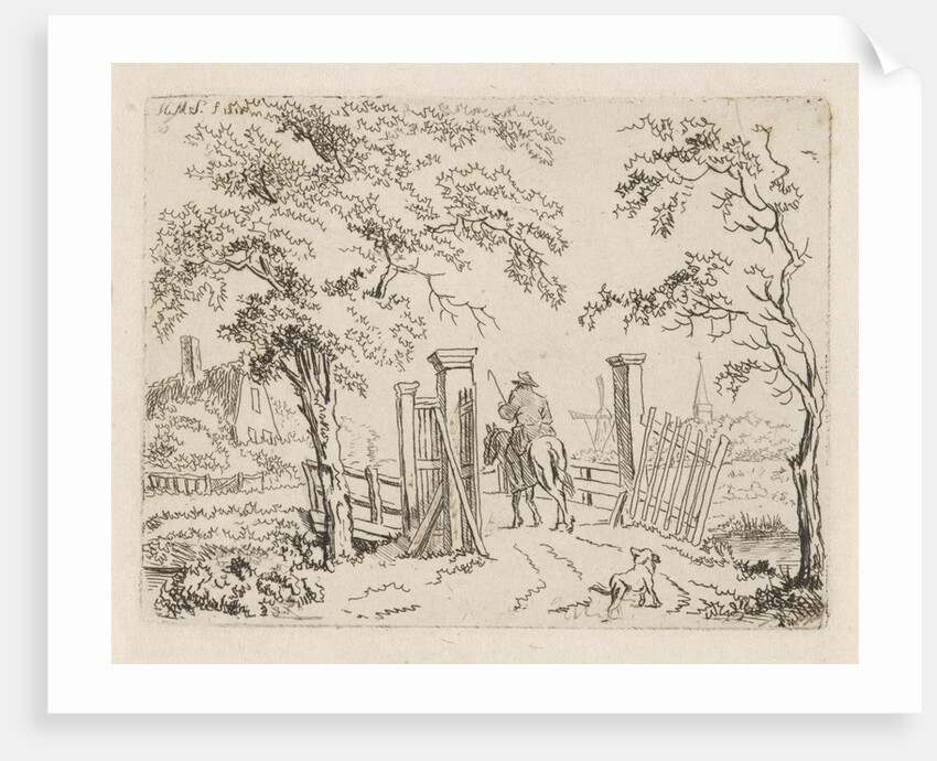 Rider with dog at a bridge by Hendrik Marcus Schouten