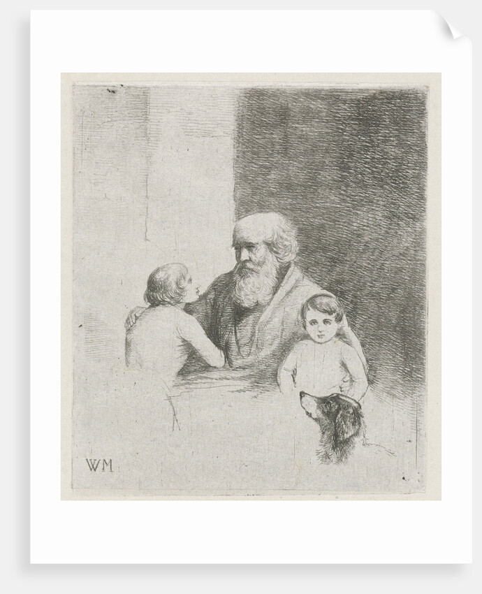 Old man with two kids and a dog by Christiaan Wilhelmus Moorrees