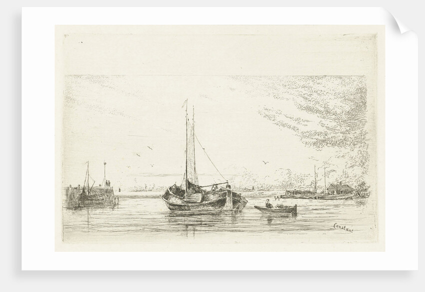 River view with boat and rowboat by Jan Daniël Cornelis Carel Willem baron de Constant Rebecque