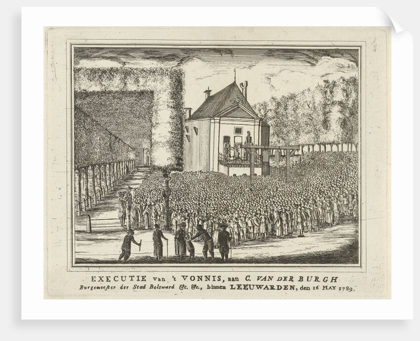 Execution of Cornelis van der Burg, Mayor of Bolsward, Leeuwarden on 16 May 1789, for the scaffold, a large mass of spectators by Rienk Jelgerhuis