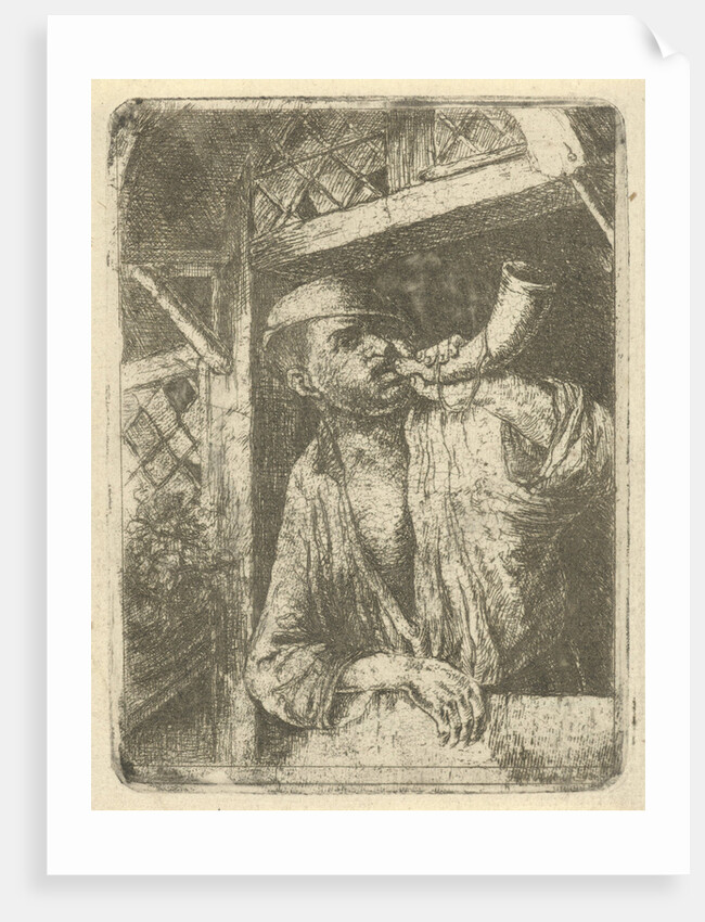 Bakker blows a horn by Adriaen van Ostade
