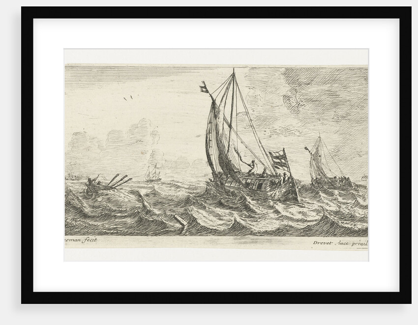 Two ferries and a rowing boat on a rough sea by Anonymous