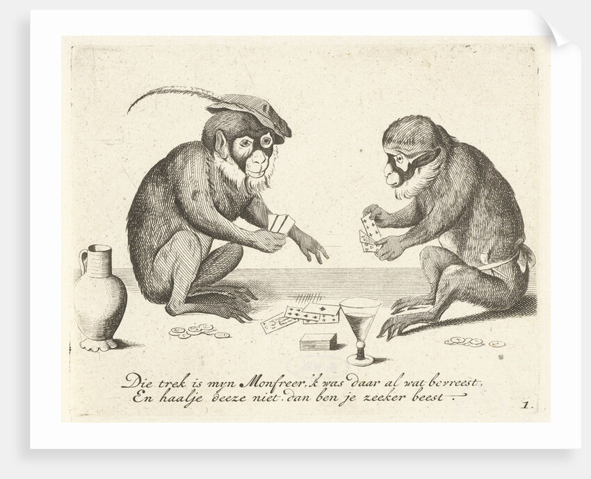 Two monkeys cards by Anonymous