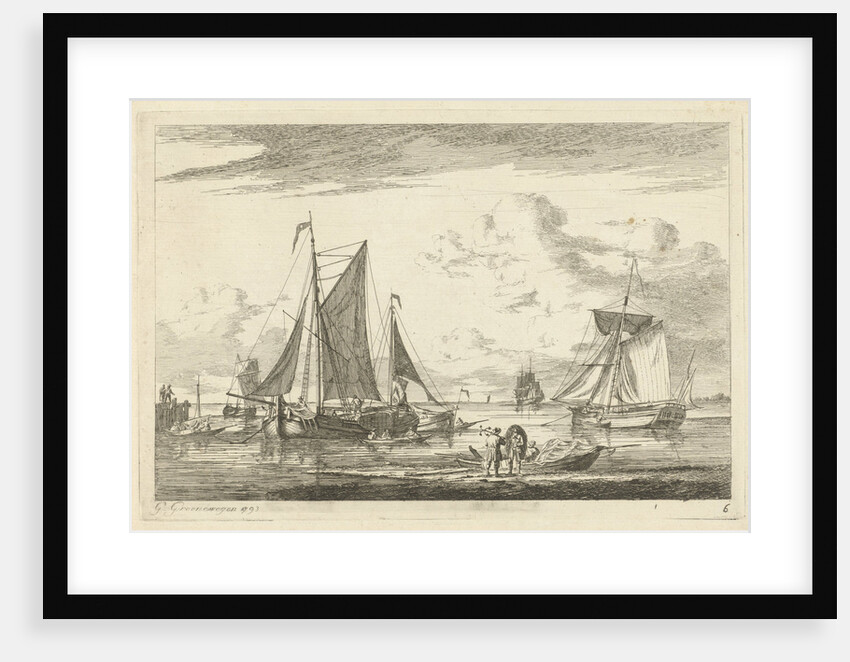 Beach and sea with several boats by Gerrit Groenewegen