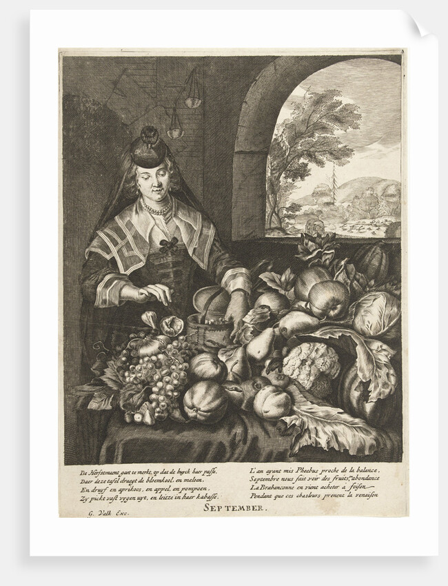 September represented as woman at table laden with fruits and vegetables by Joachim von Sandrart