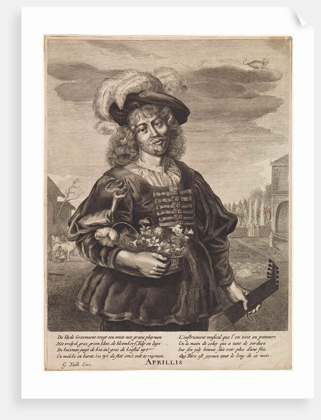 April: Young man with flower basket by Joachim von Sandrart