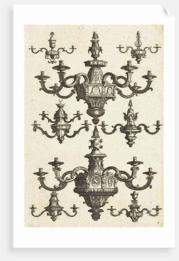 Two large and six small chandeliers, Daniël Marot (I) by Anonymous