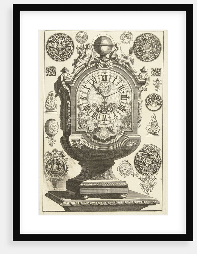 clock on pedestal, crowned with globe, Daniël Marot (I) by Anonymous