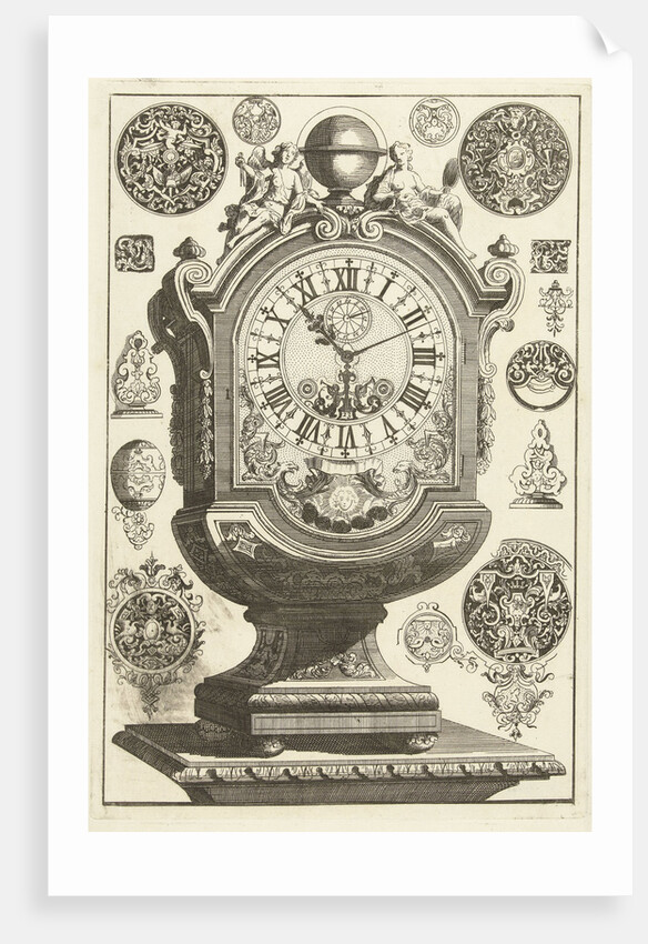 clock on pedestal, crowned with globe, Daniël Marot (I) by Anonymous