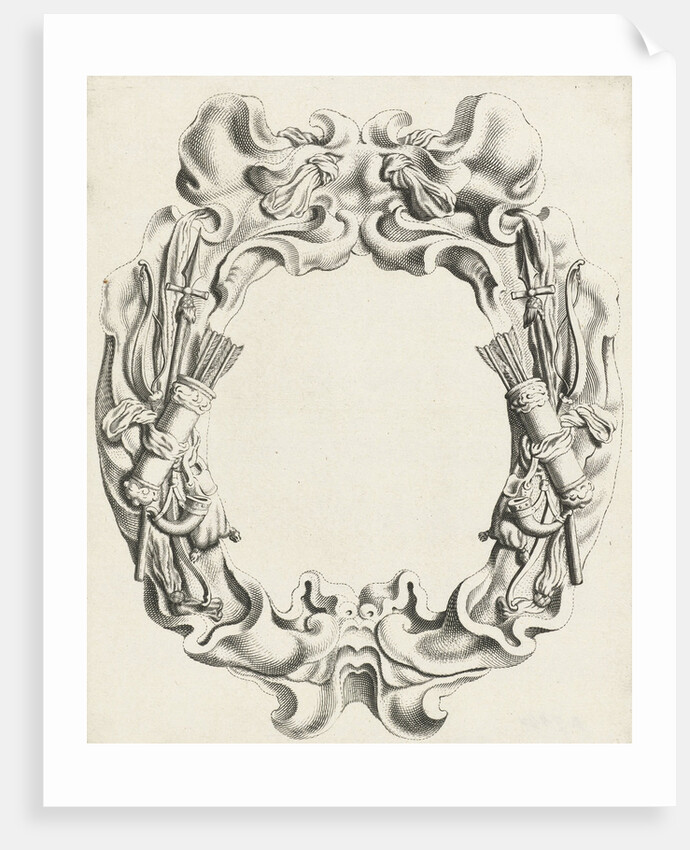 Cartouche with lobe ornament with hunting trophies by Clement de Jonghe