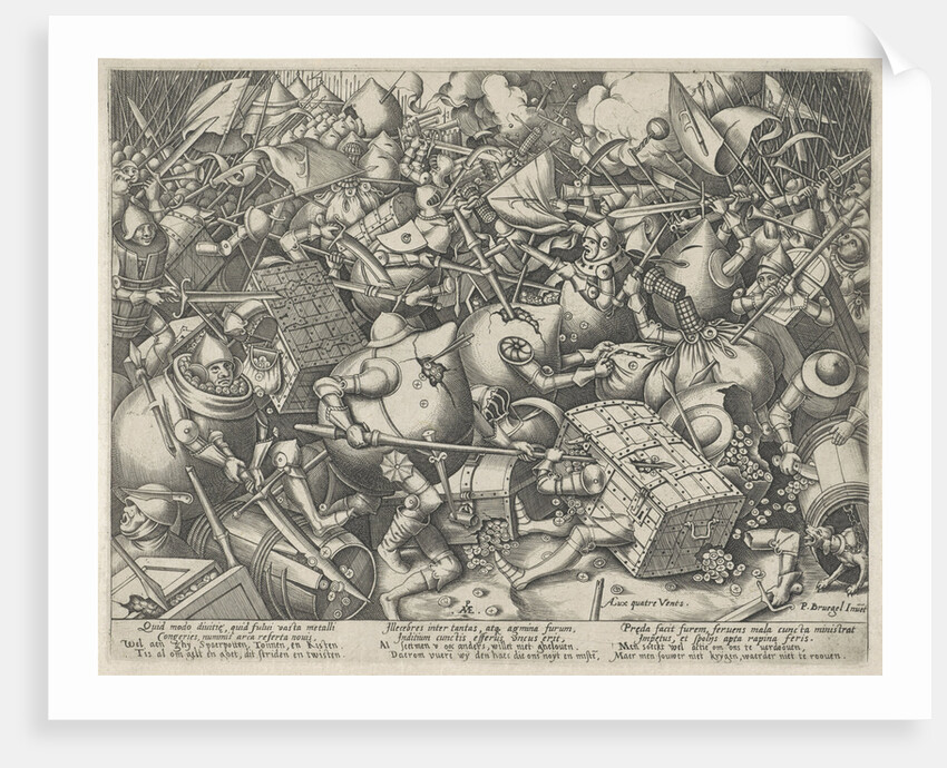 Battle of the money bags and coffers by Hieronymus Cock