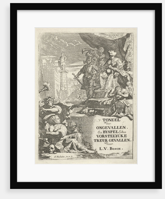 Severed heads for a prince on a throne by Arnold Houbraken