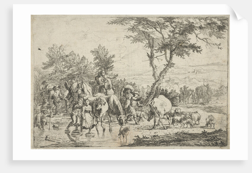 Farmers stabbing a creek with their flock by H. Pielmans