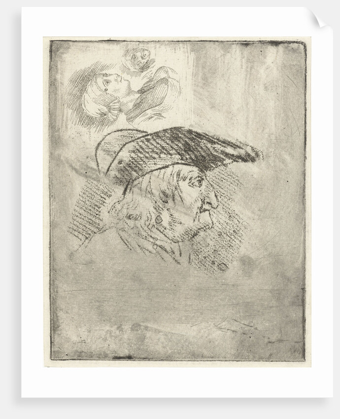 Study Sheet mans head with hat and woman with cap by Louis Bernard Coclers