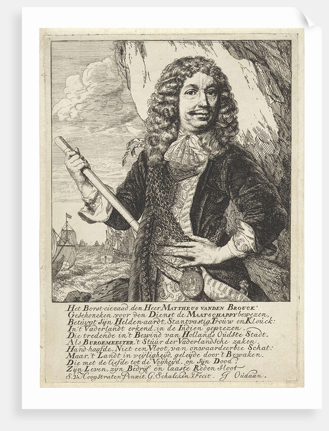 Portrait of the Dordrecht mayor and Admiral Mattheus van den Broucke chest with a jewel and a baton by Godfried Schalcken