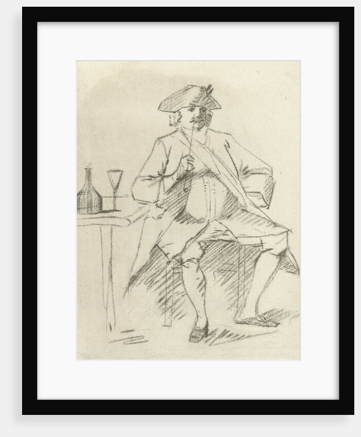 Man with a pipe sitting at a table by Cornelis Troost