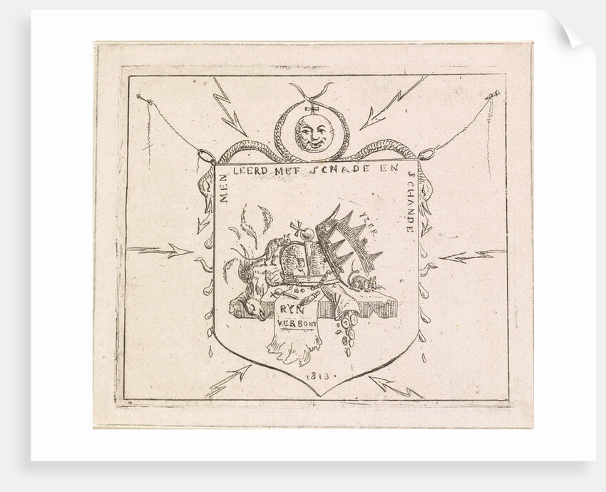 Coat with broken crowns and a torn banner of the Rhine Confederation by Hermanus Fock