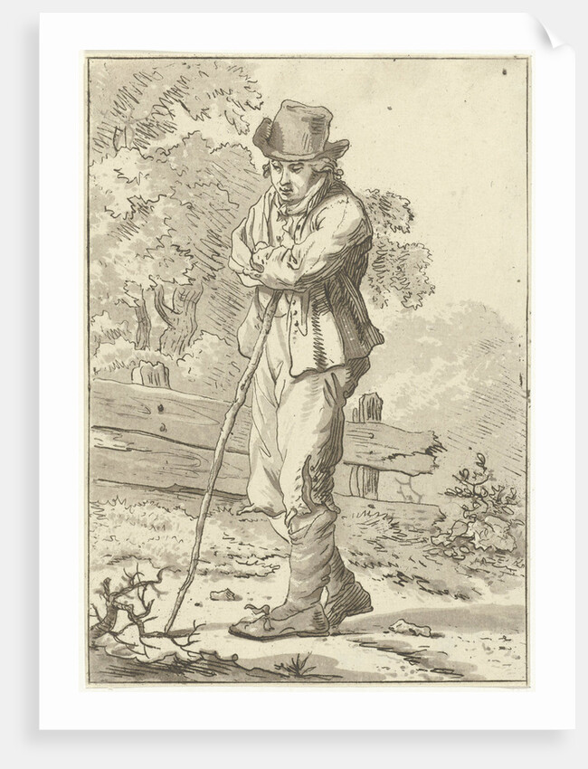 Man leaning on a stick by Hermanus Fock