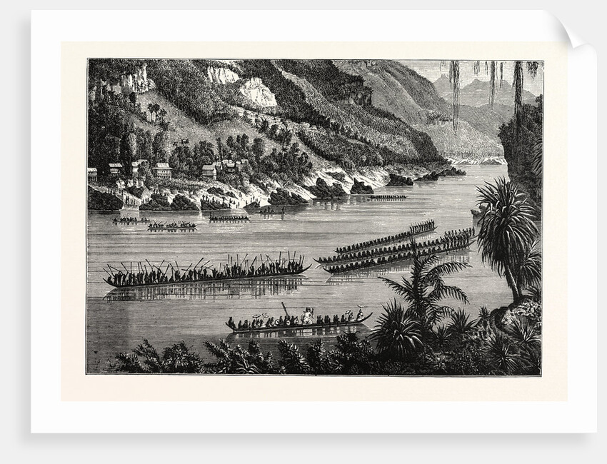 Barges on the Mekong River, Cambodia. by Anonymous