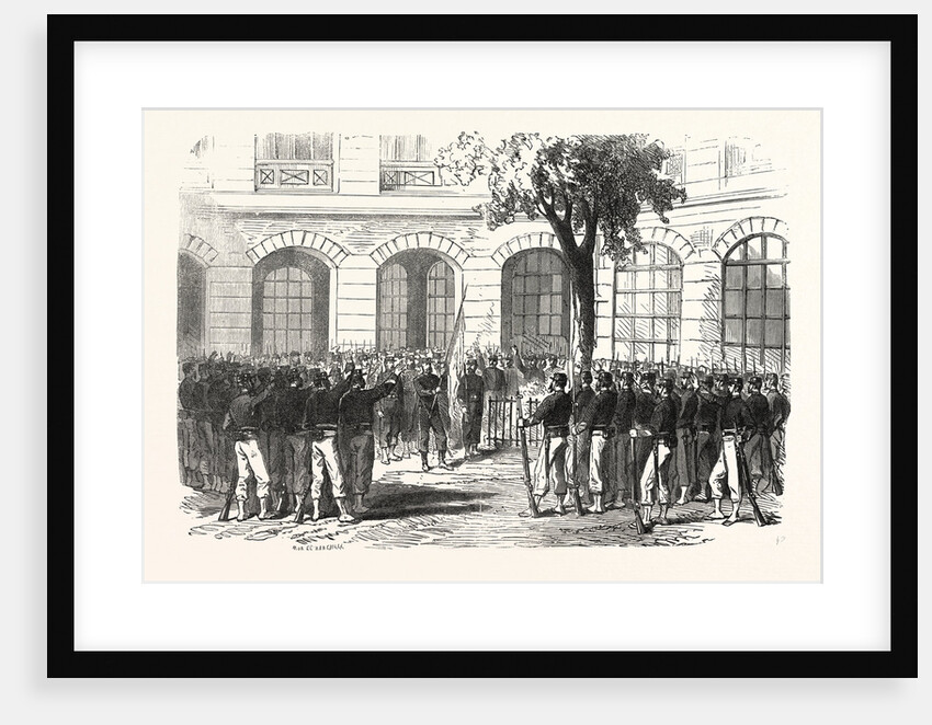 Francs-Tireurs of Paris Pledge Allegiance to Their Commander Aronsohn and to the Flag, to Conquer or Die. France by Anonymous