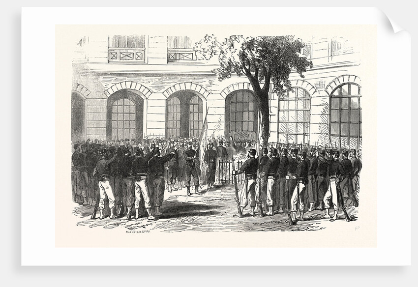 Francs-Tireurs of Paris Pledge Allegiance to Their Commander Aronsohn and to the Flag, to Conquer or Die. France by Anonymous