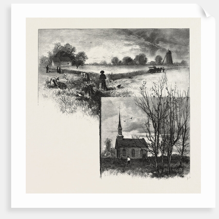 Manitoba: A Half-Breed Farm (Top), Kildonan Church (Bottom), Canada by Anonymous