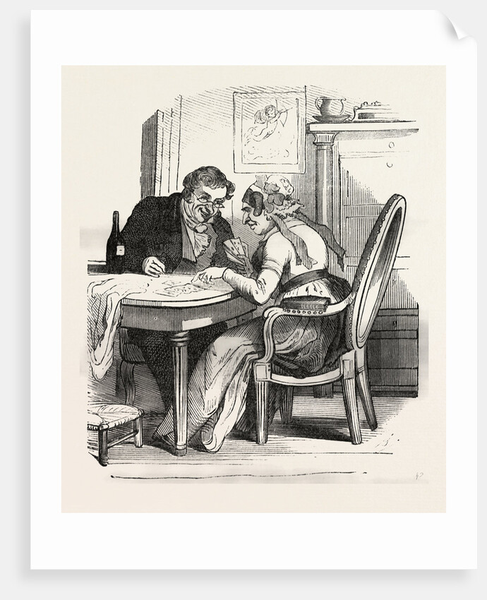 French Man and Woman Playing Cards by Anonymous