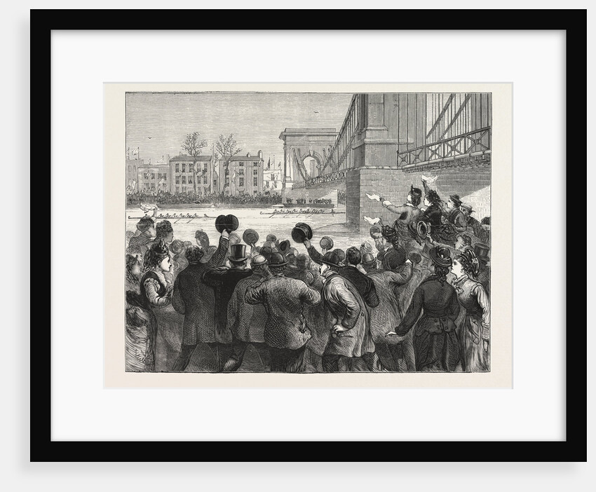 The University Boat Race the Struggle at Hammersmith Bridge. Cambridge Leading, London by Anonymous