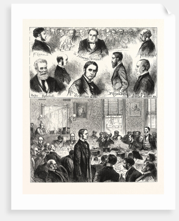 The Bravo Mystery: Scene in the Coroner's Court, at the Redford Hotel, Balham. Mr. George Lewis Cross-Examining Sir William Gull by Anonymous