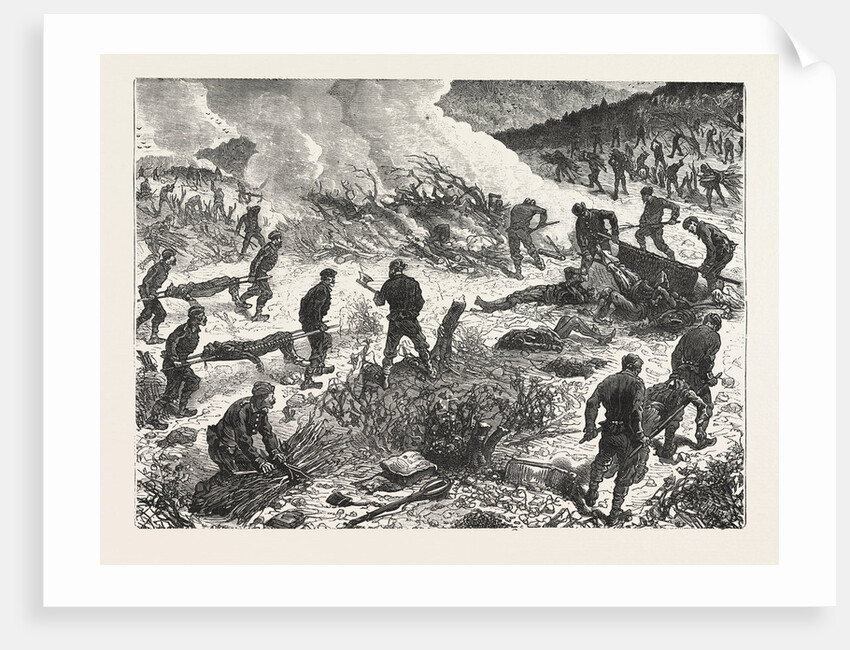 The War: Servian Soldiers Burning the Bodies of Turks Killed in the Fight of August 23, and Unrecovered on the 27th, in the Wood of Buimir, Near Alexina by Anonymous