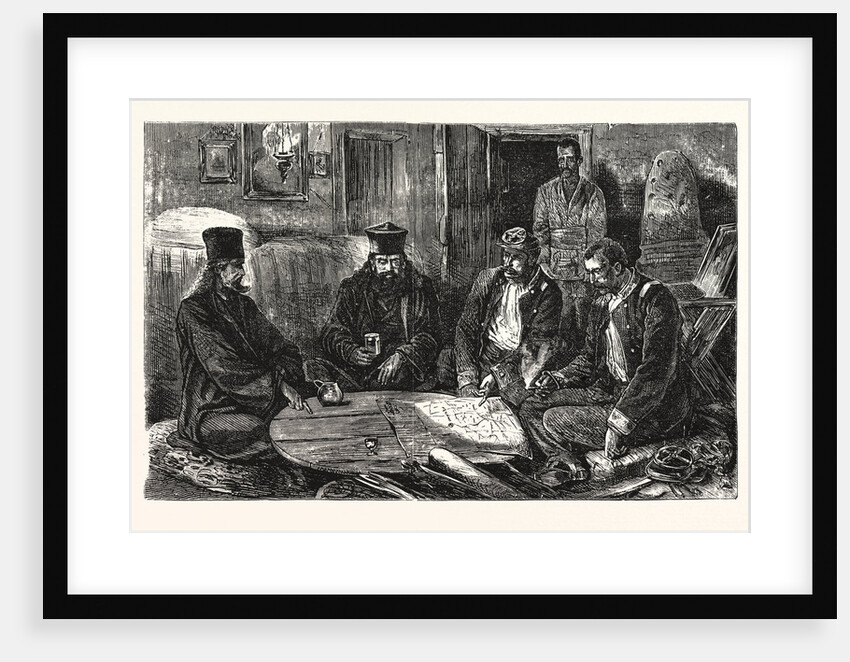 The War, Servian Staff Officers and Monks Holding a Council of War in the Monastery of St. Arandjel by Anonymous