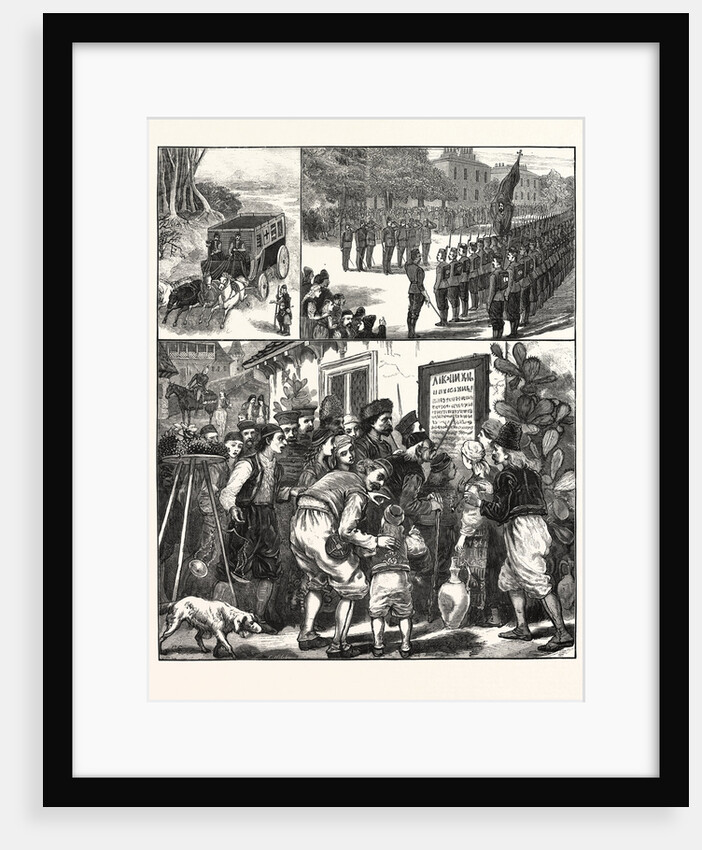 The Turko-Servian War, Prince Milan and Staff Saluting the Sacred Flag of Russia, Village of Semendria, Reading Accounts of the Last Battle by Anonymous