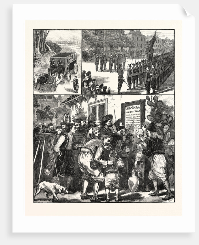 The Turko-Servian War, Prince Milan and Staff Saluting the Sacred Flag of Russia, Village of Semendria, Reading Accounts of the Last Battle by Anonymous