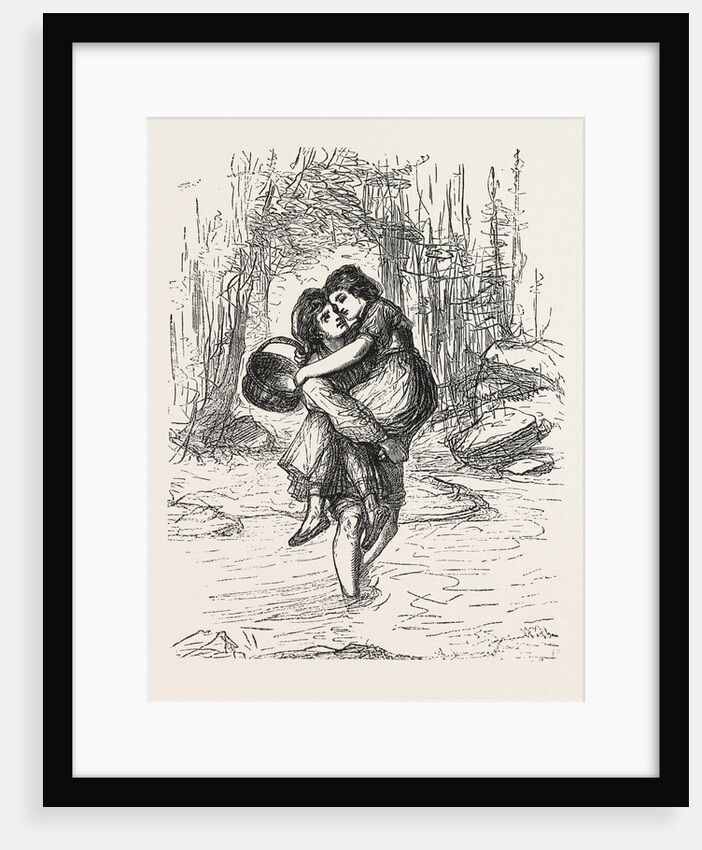 A Pleasant Burden, Friendship, Love, Boy, Girl, Basket, Stream by Anonymous