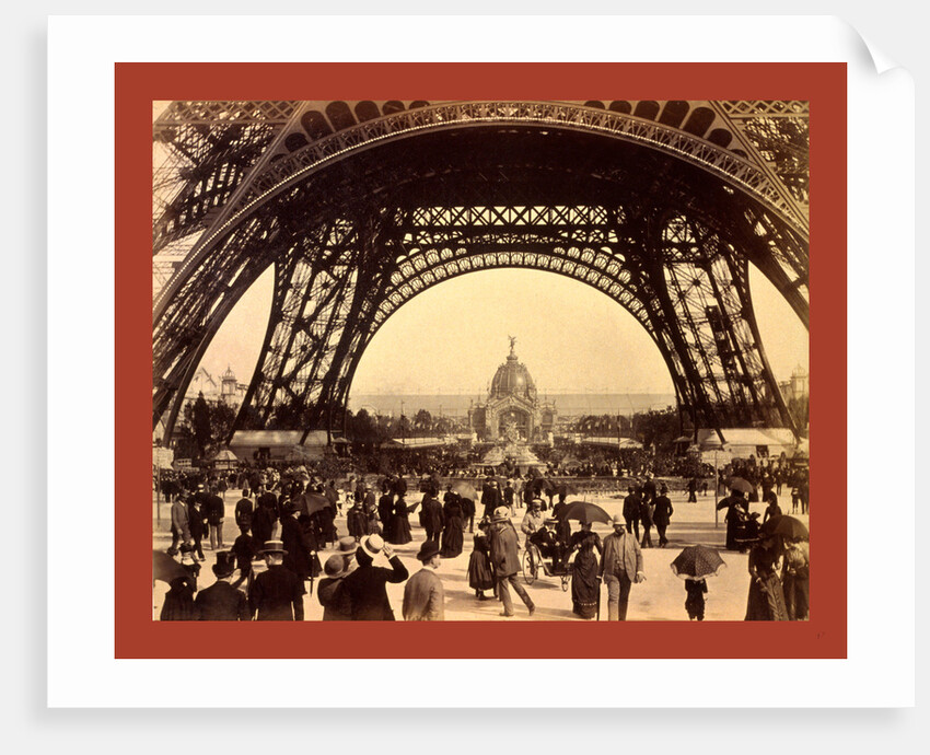 Crowd of People Walking Under the Base of Eiffel Tower, View Toward the Central Dome, Paris Exposition, 1889, France by Anonymous