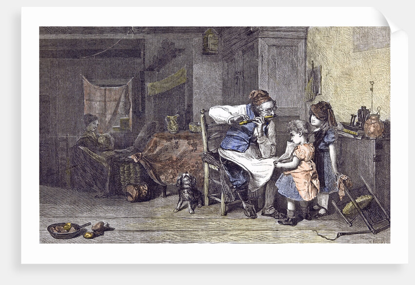 The Music Lesson J. Burr Children Flute 1860 by Anonymous